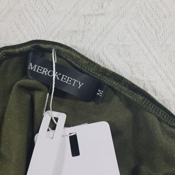 Merokeety Velvet one shoulder green dress Size Medium Goblincore Witchy Cocktail - Picture 9 of 11